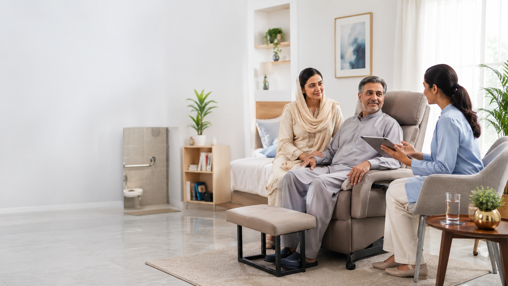 Assessment-led post-surgery support guidance for mobility, transfer, bathroom, home safety, and caregiver routines